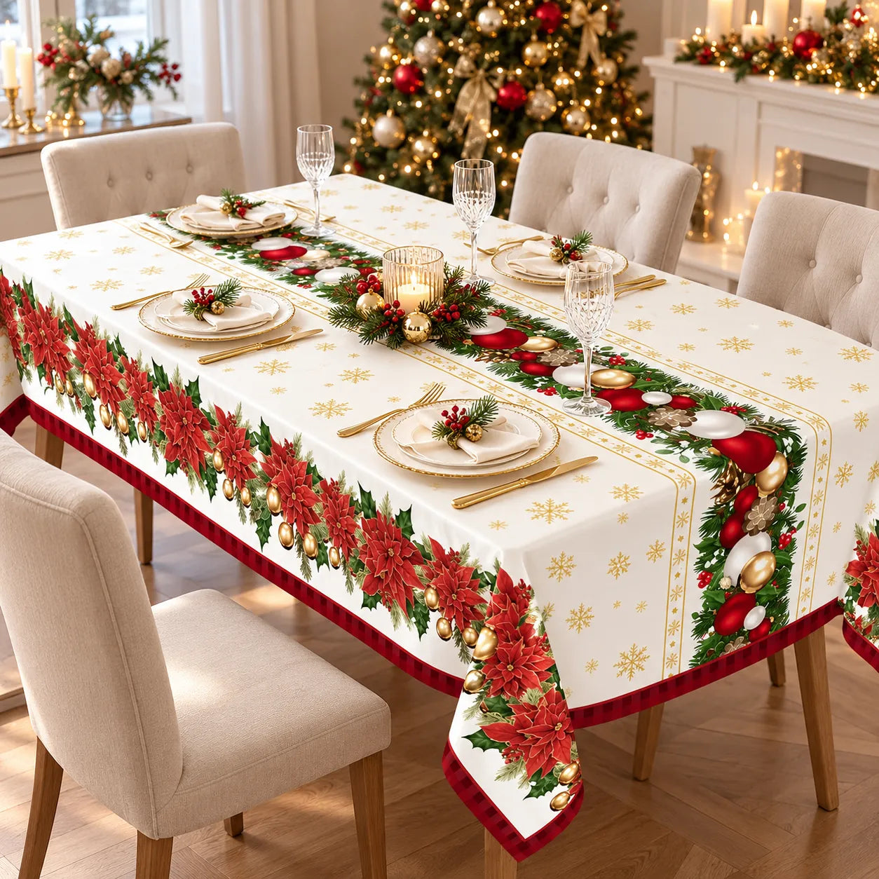 Nappe Plastique à Motifs Fleurs de Noël unique