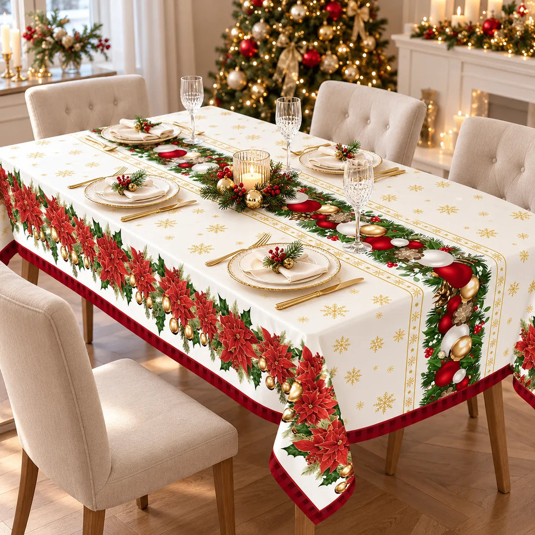 Nappe Plastique à Motifs Fleurs de Noël unique