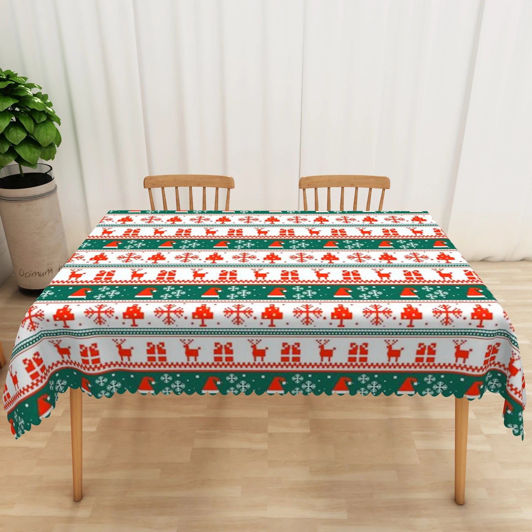 Nappe à Rayures Rouge et Vert Motifs Noël Festif