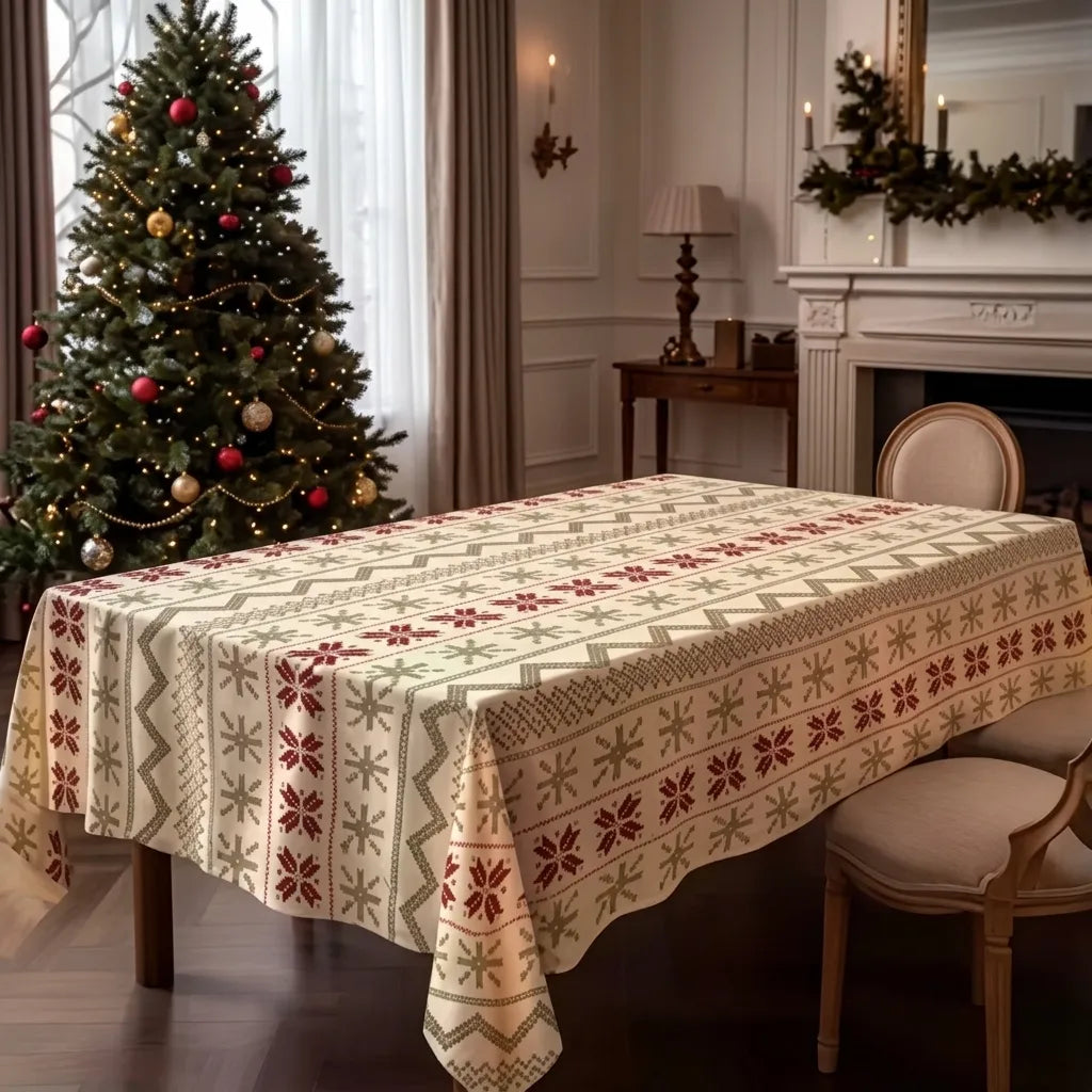 Nappe de Noël Blanc Flocons Minimaliste