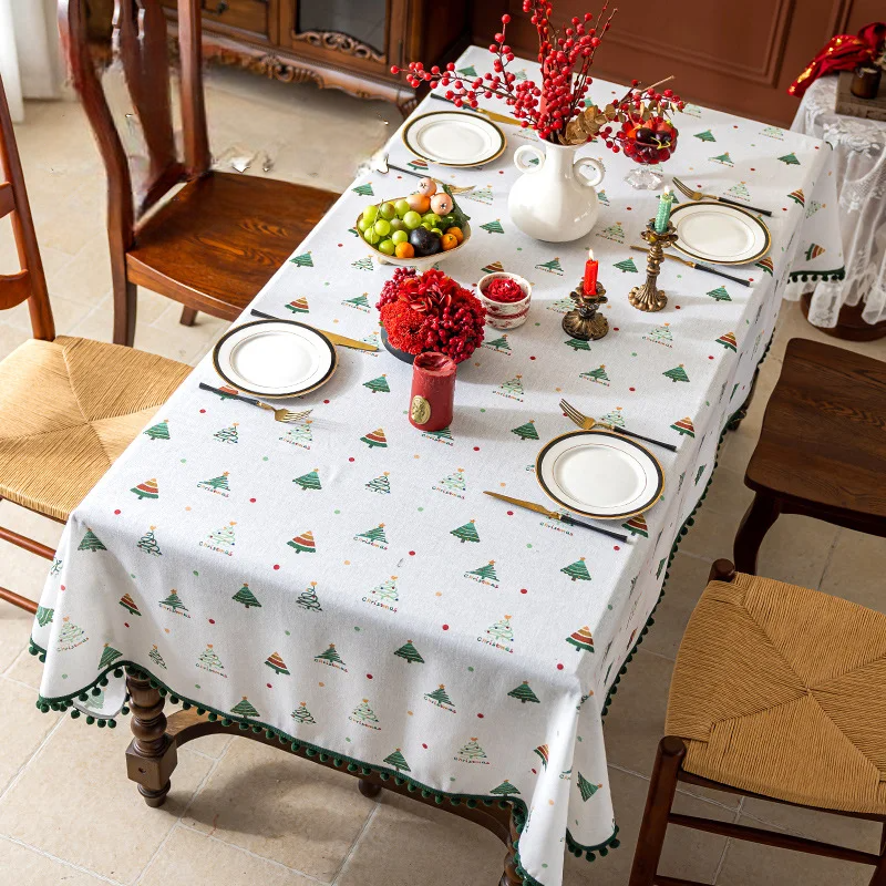 Nappe de Noël Blanche à Sapin Festif