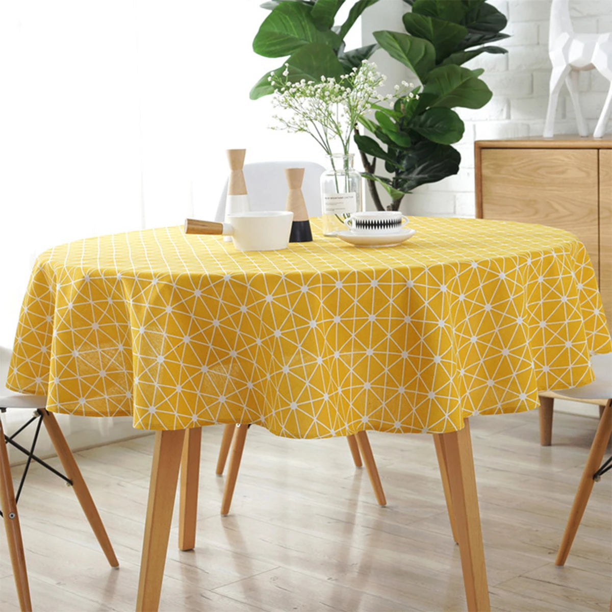 Nappe de Table Jaune Ronde à Motifs Géométrique Sublime