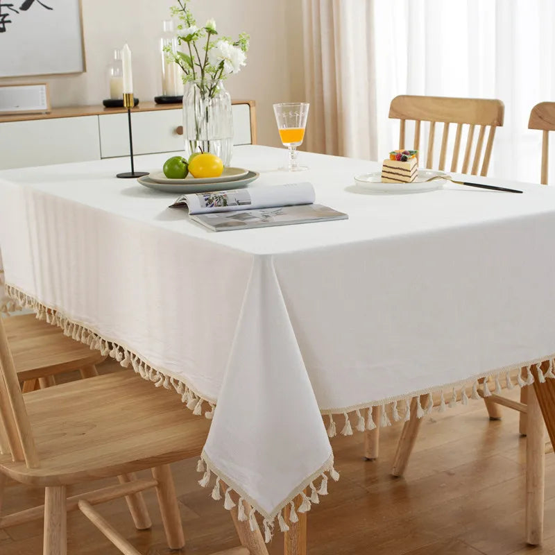 Nappe de Table à Pompons Blanc