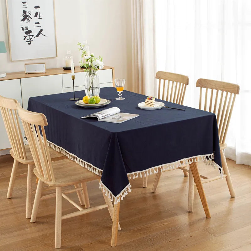 Nappe de Table à Pompons Bleu