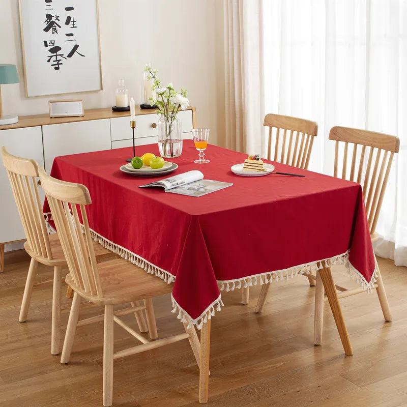 Nappe de Table à Pompons Rouge