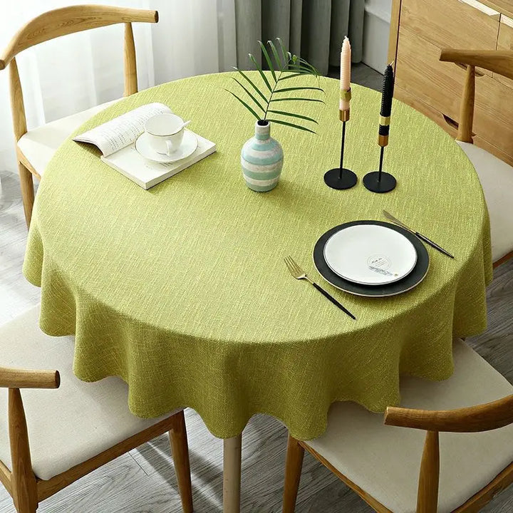 Nappe de Table Verte Ronde en Lin