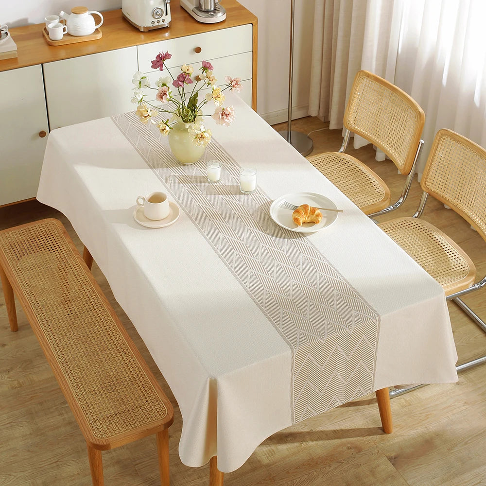 Nappe de Table en Lin à Motifs Géométriques Classique