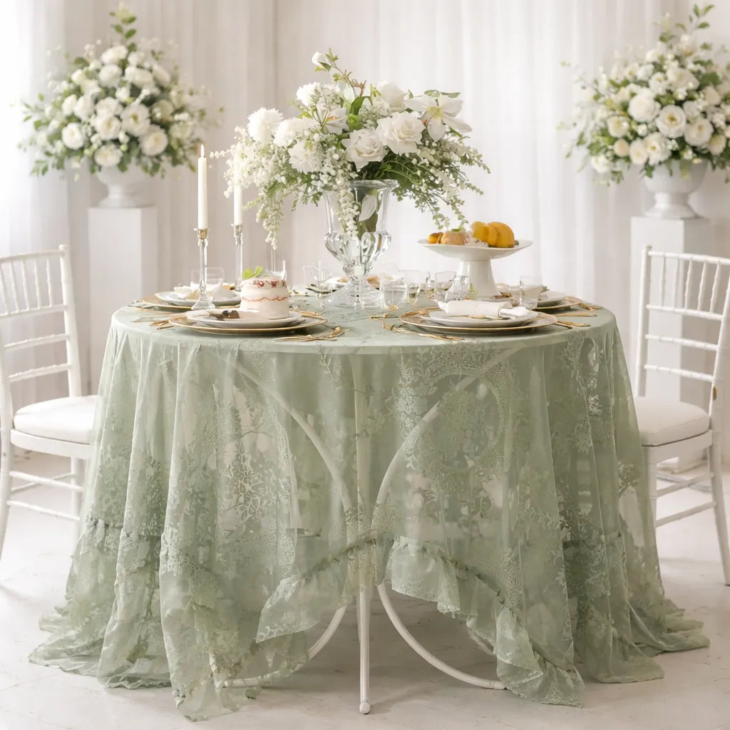 Nappe en Dentelle Verte Elégante Mariage