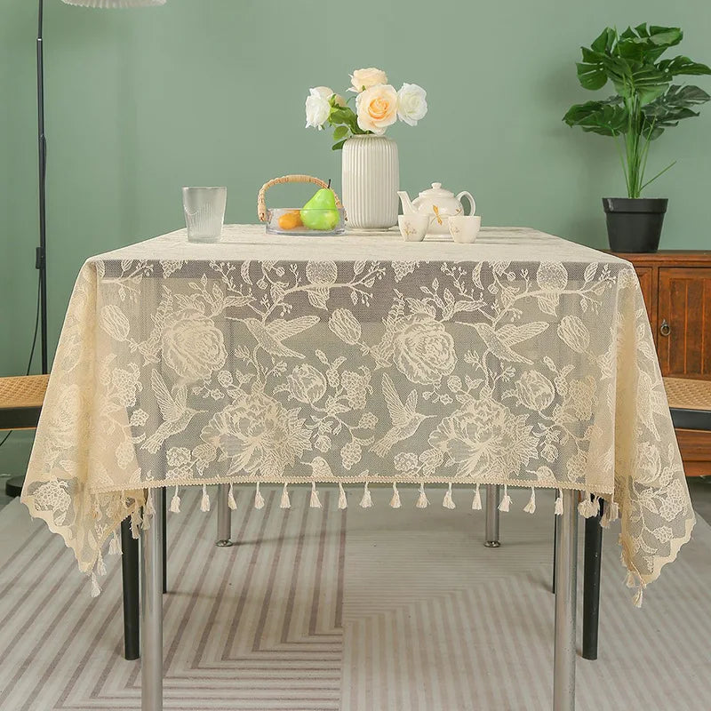 Nappe en Dentelles Elégante Fleurie Beige