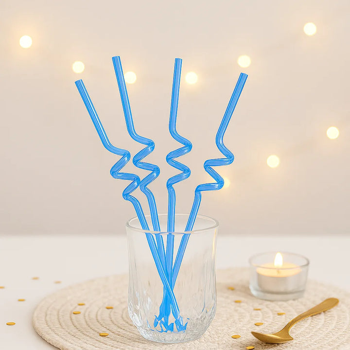 Paille En Plastique Hélicoïdale Bleue