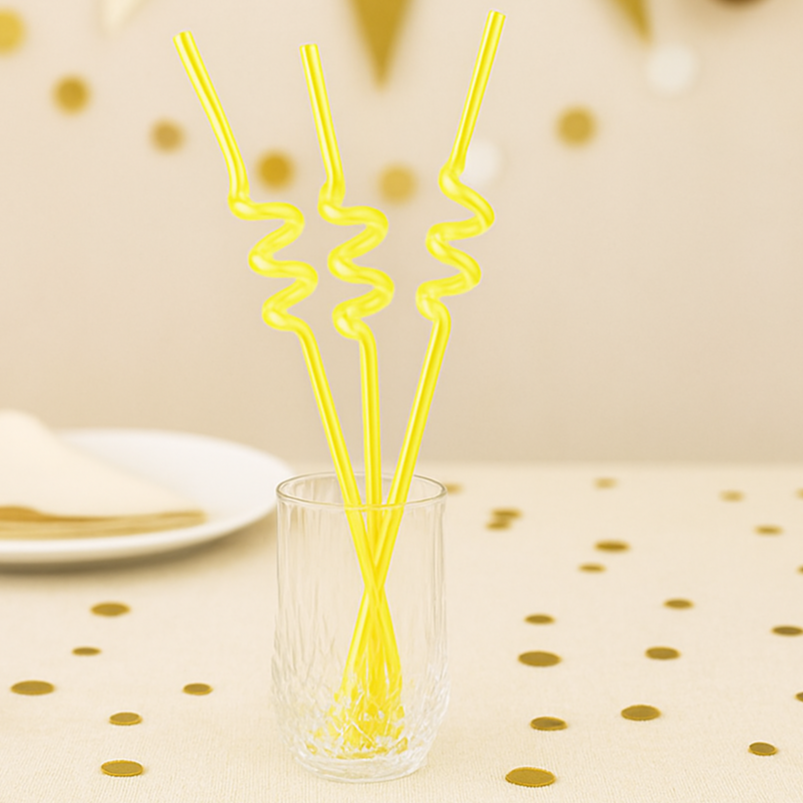 Paille En Plastique Hélicoïdale Jaune