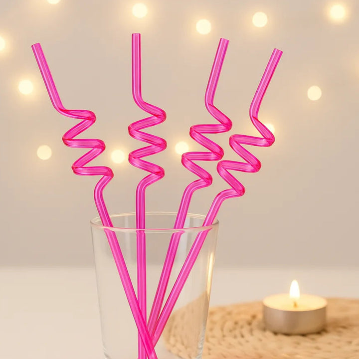 Paille En Plastique Hélicoïdale Rose