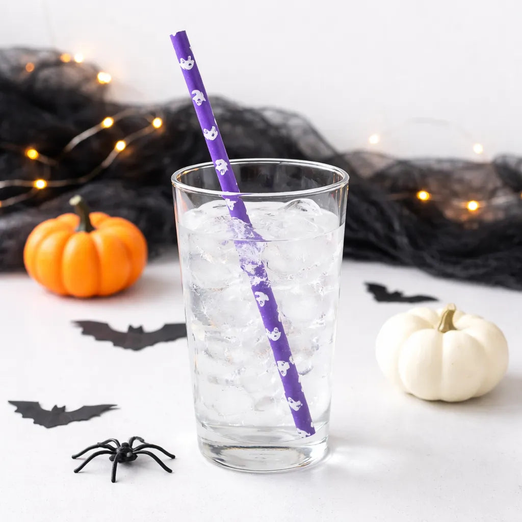 Paille Halloween Violet Motif Fantômes