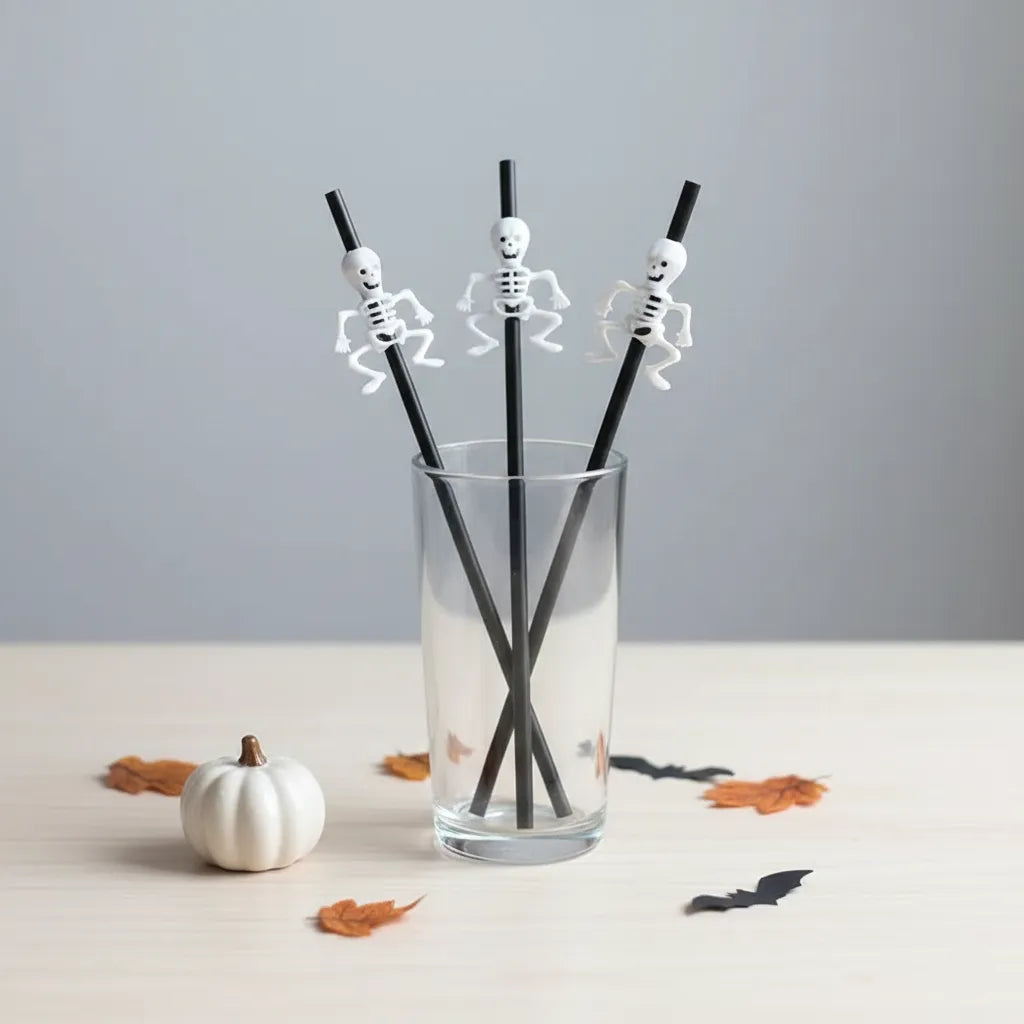 Paille Jetable Noir Squelette