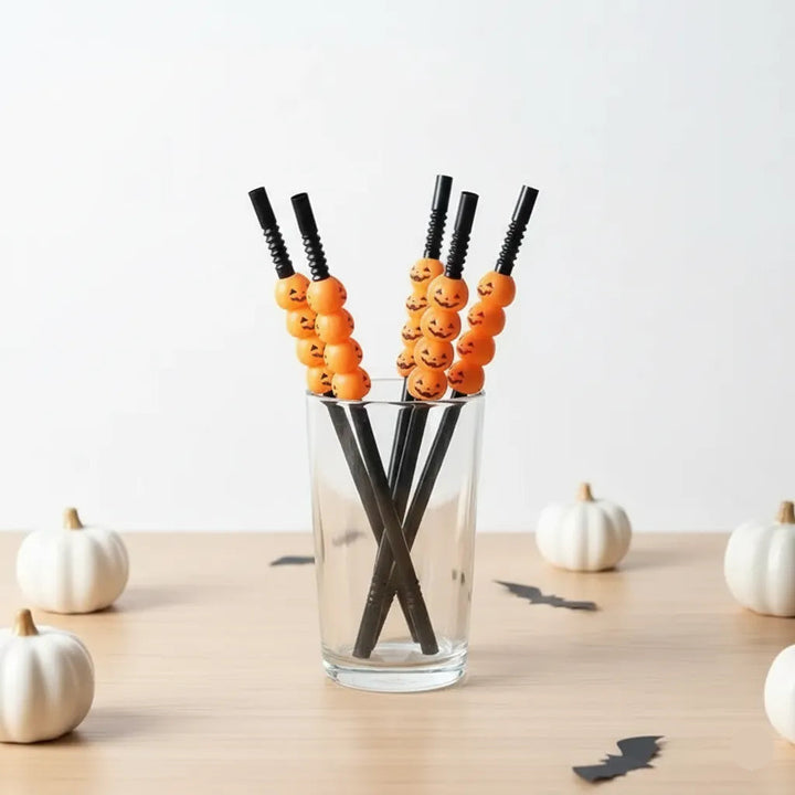 Paille Jetable Noire à Citrouilles