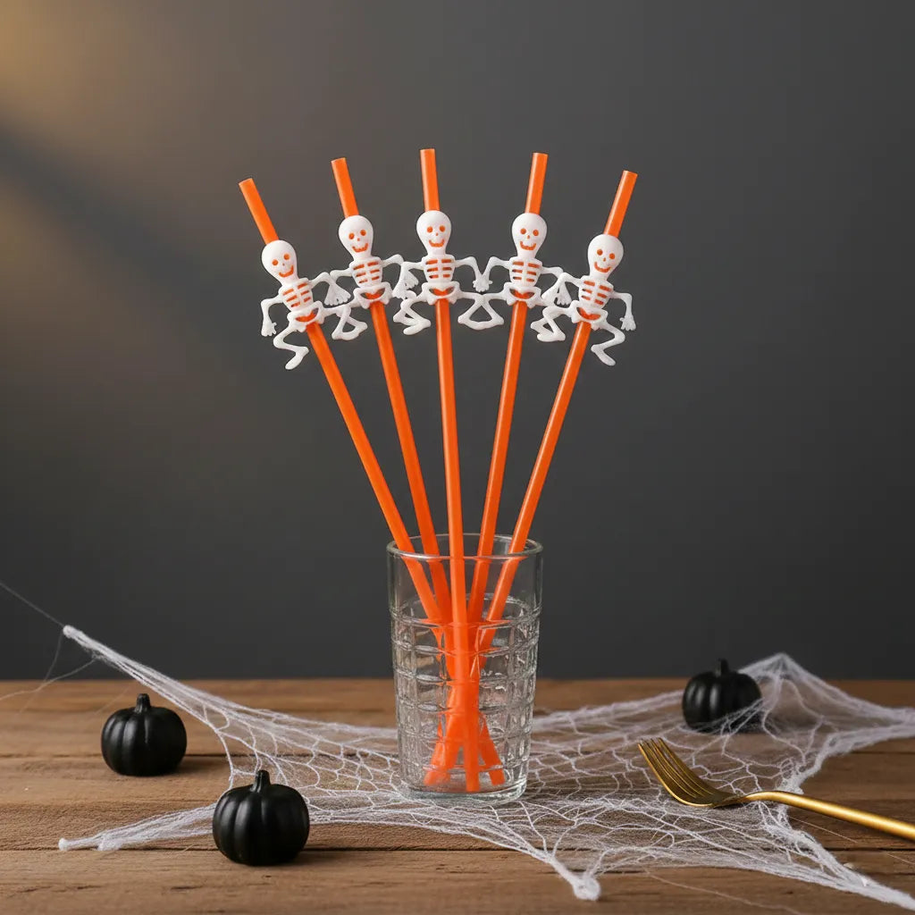 Paille Jetable Orange Squelette