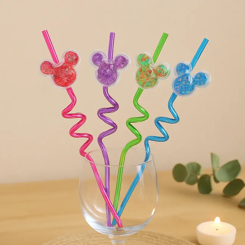 Paille en Plastique Spirale Souris Pailletée