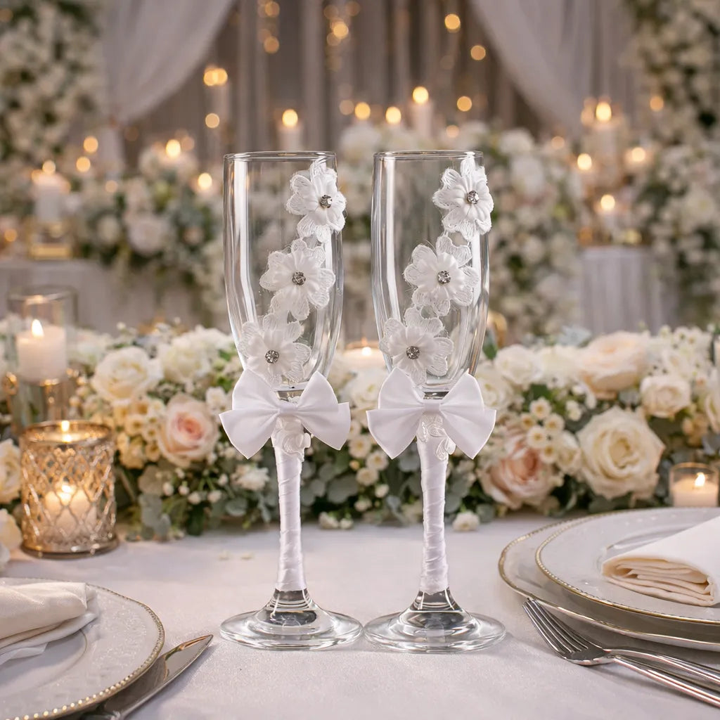 Paire de Verre Mariage à Fleurs