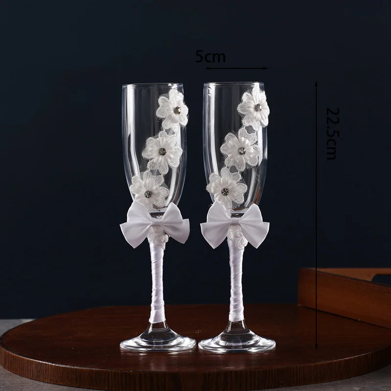 Paire de Verre Mariage à Fleurs Détails