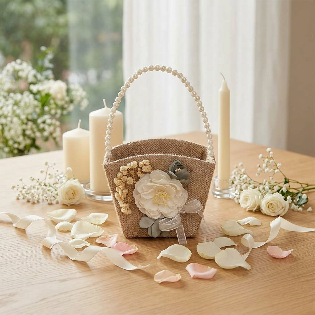 Panier à Pétales Mariage Bohème à Perles Romantique