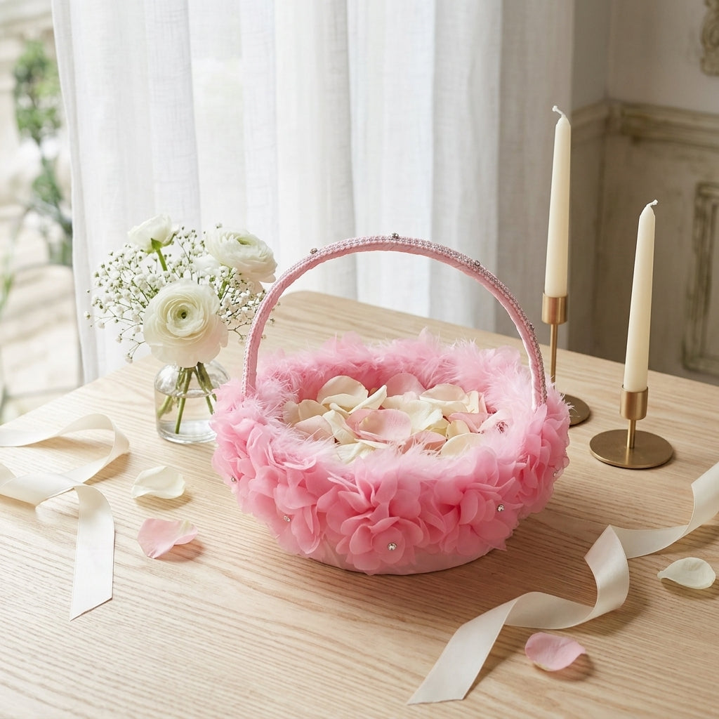 Panier à Pétales Rose Fleuri romantique