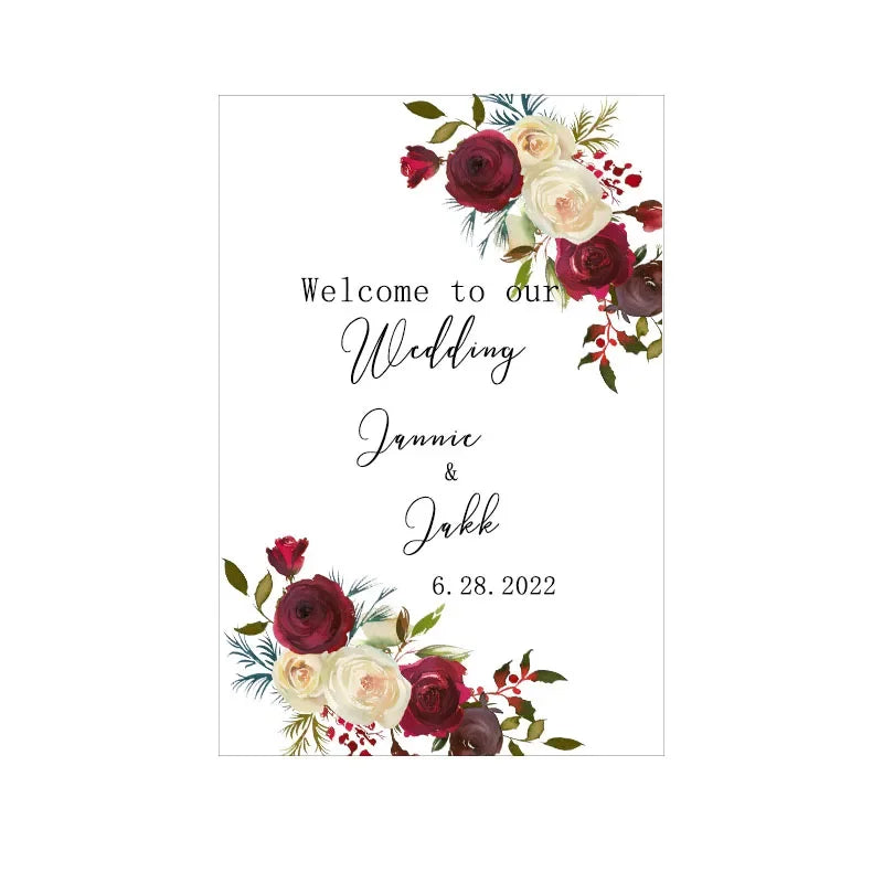 Panneau Bienvenue Mariage Motifs Roses Unique