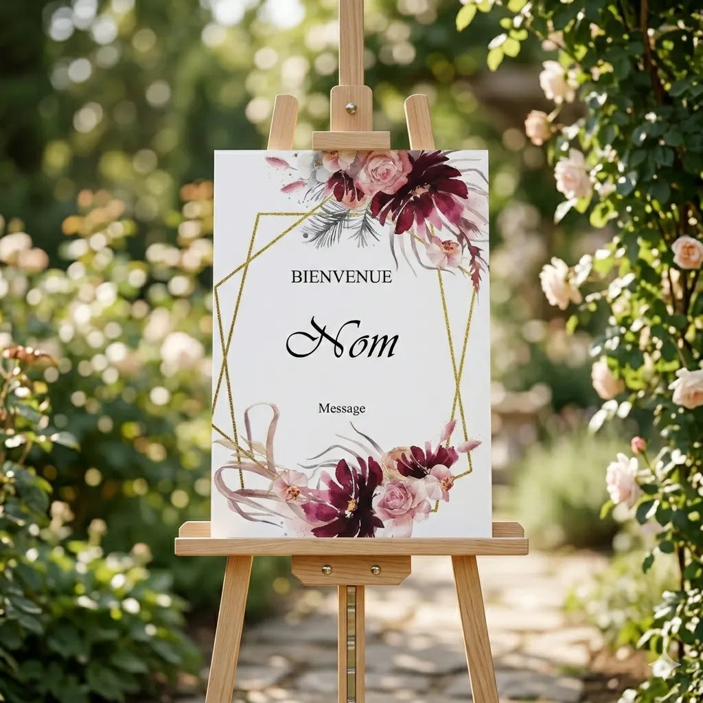 Panneau Bienvenue Mariage Romantique Personnalisable