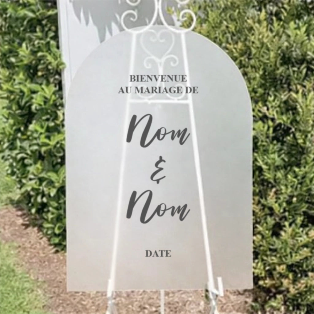 Panneau de Bienvenue Mariage Arc en Acrylique Givré