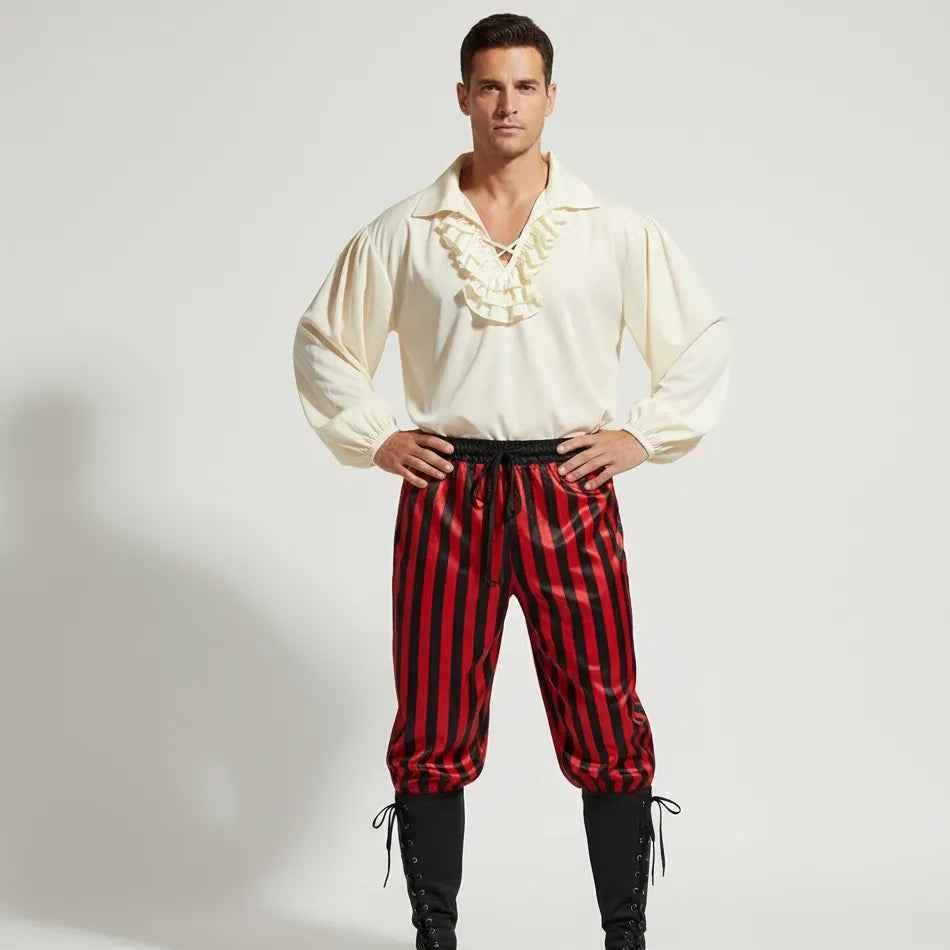 Pantalon Pirate Rayé Rouge