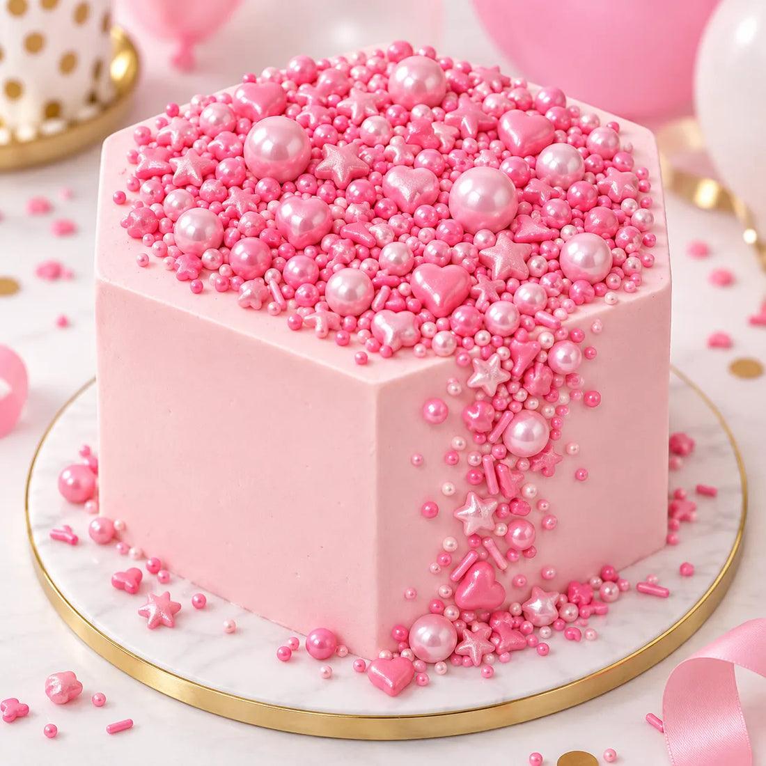 Perles et Etoiles Roses Déco Gâteau romantique