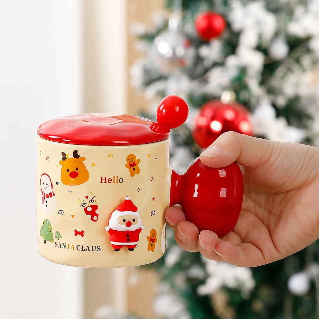 Petite Tasse Noël en Porcelaine à Couvercle