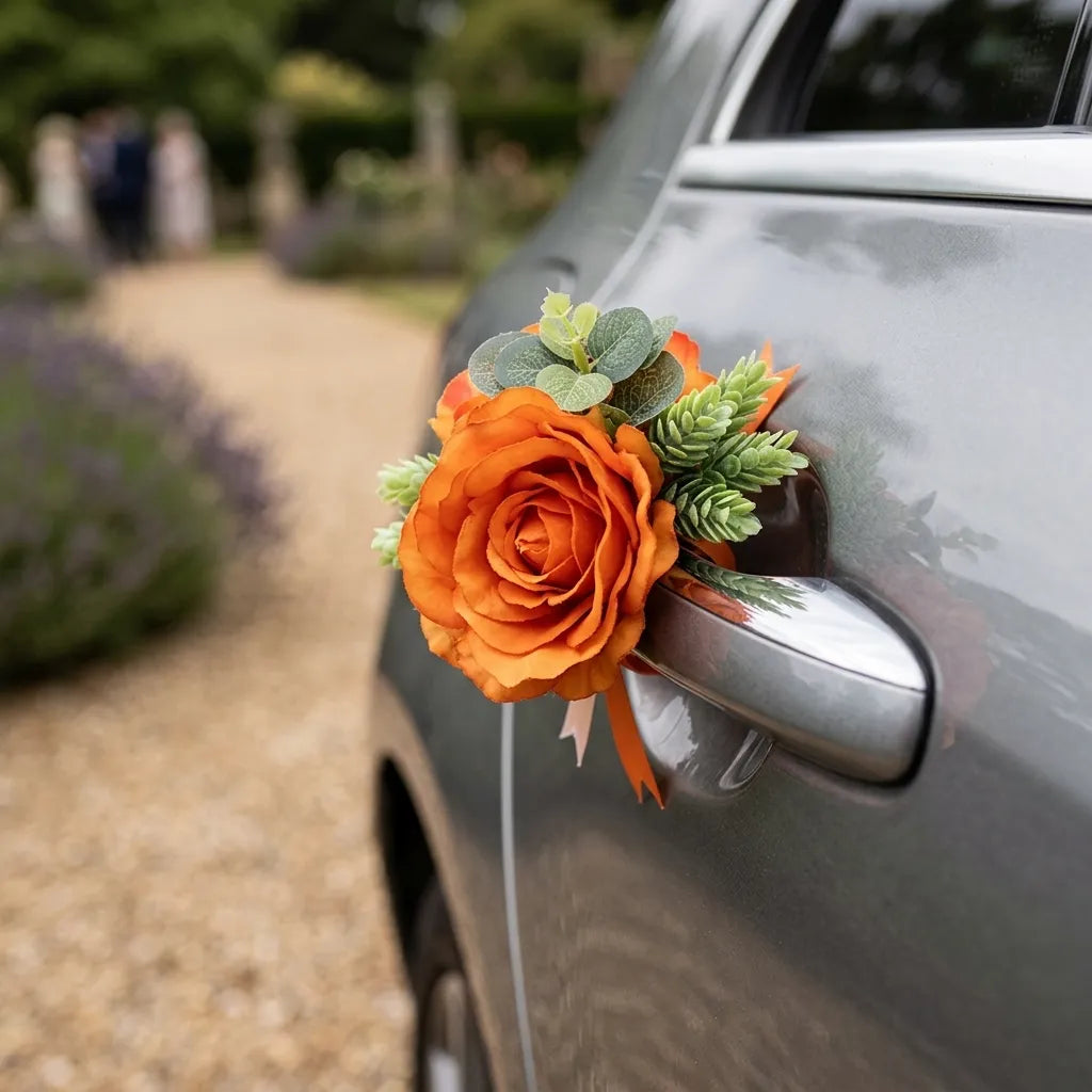 Petites Fleurs Orange Voiture Mariage Romantique
