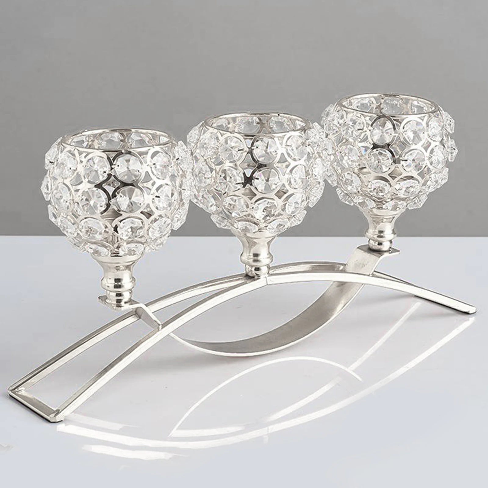 Photophore 3 Bras Argenté Mariage Chic