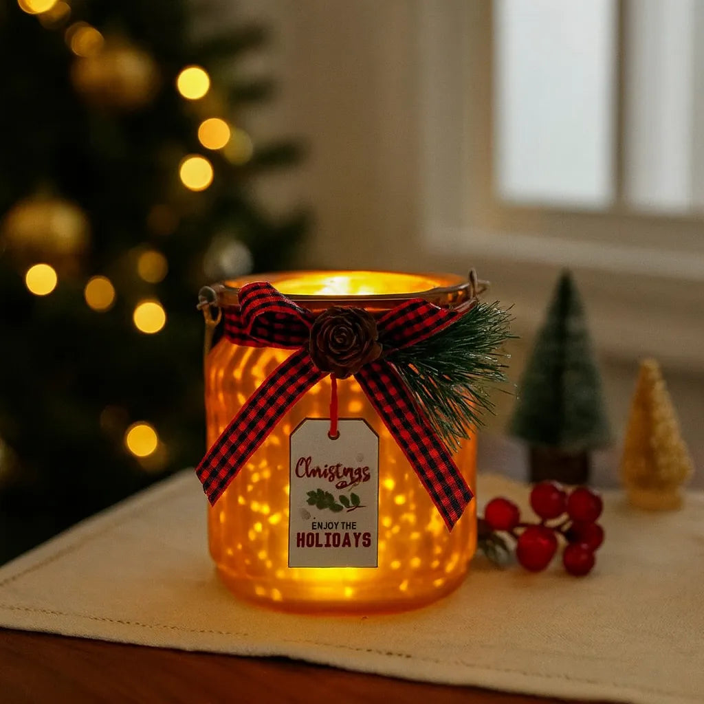 Photophore Noël Doré à Nœud