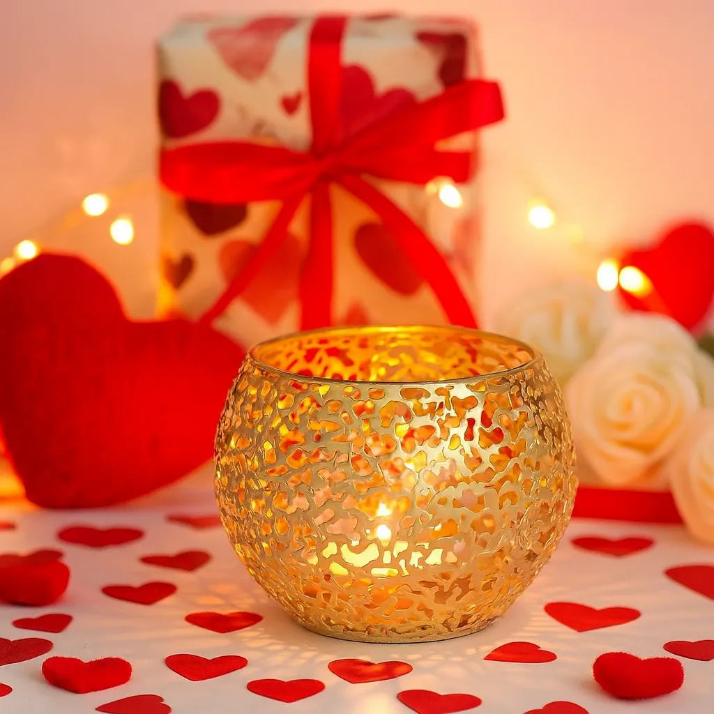 Photophore Saint-Valentin Ajouré Doré