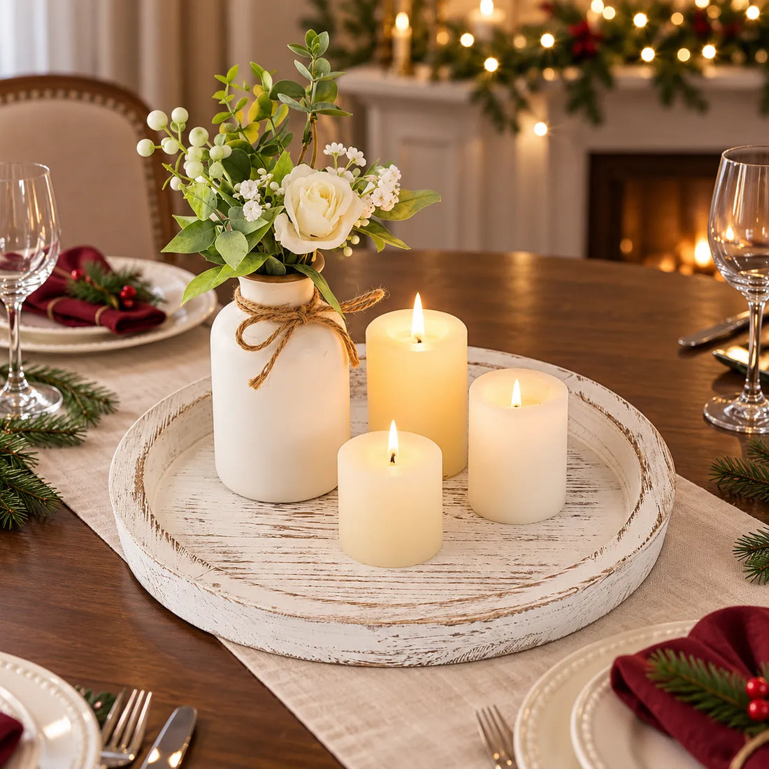 Plateau en Bois Rustique Centre de Table chic