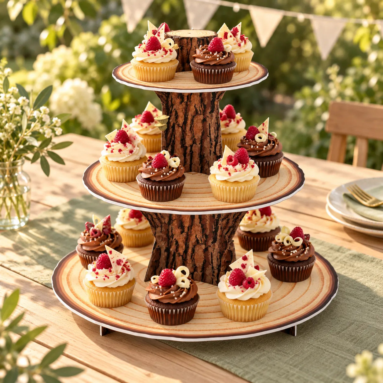 Présentoir Cupcake en Carton Imitation Bois naturel