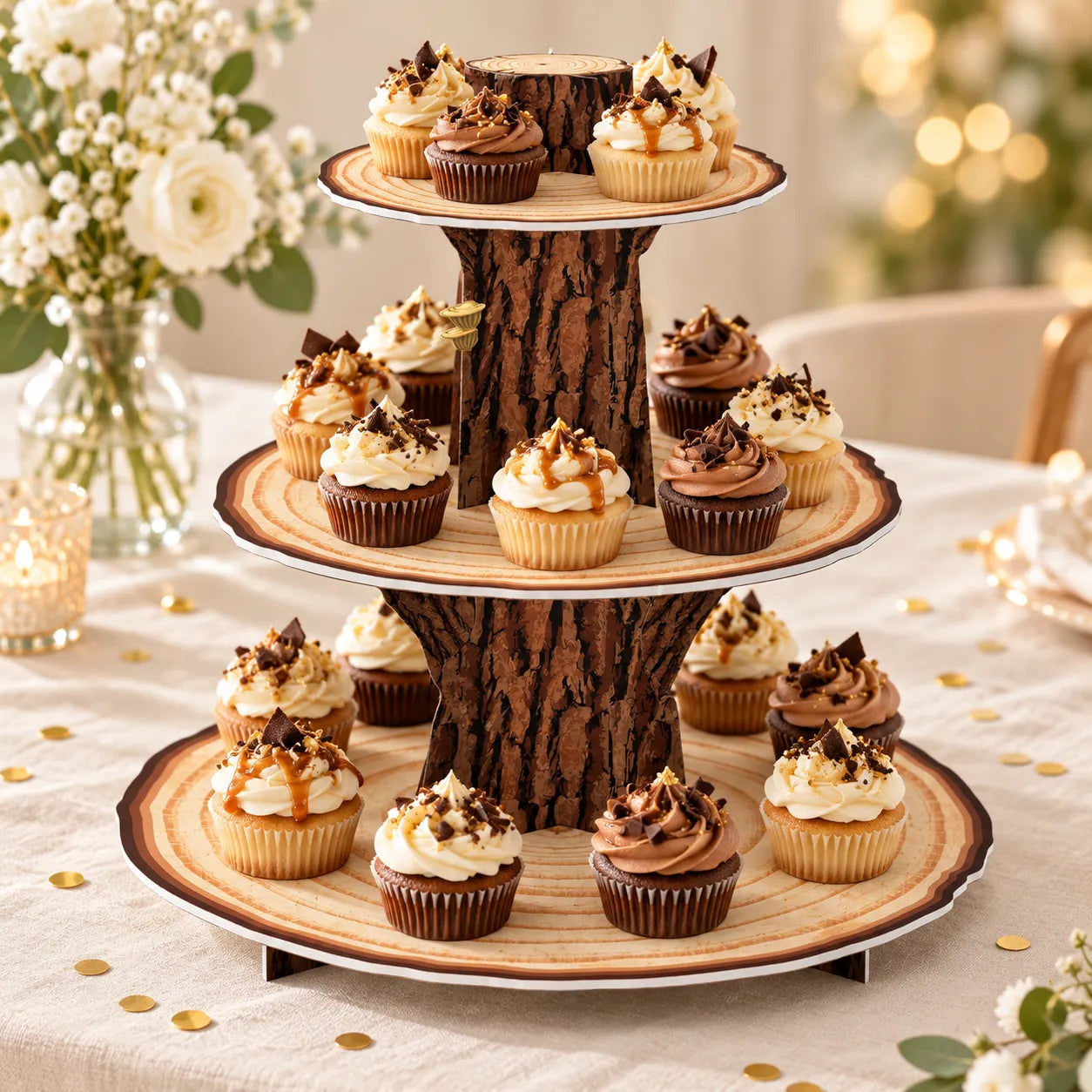 Présentoir Cupcake en Carton Imitation Bois original