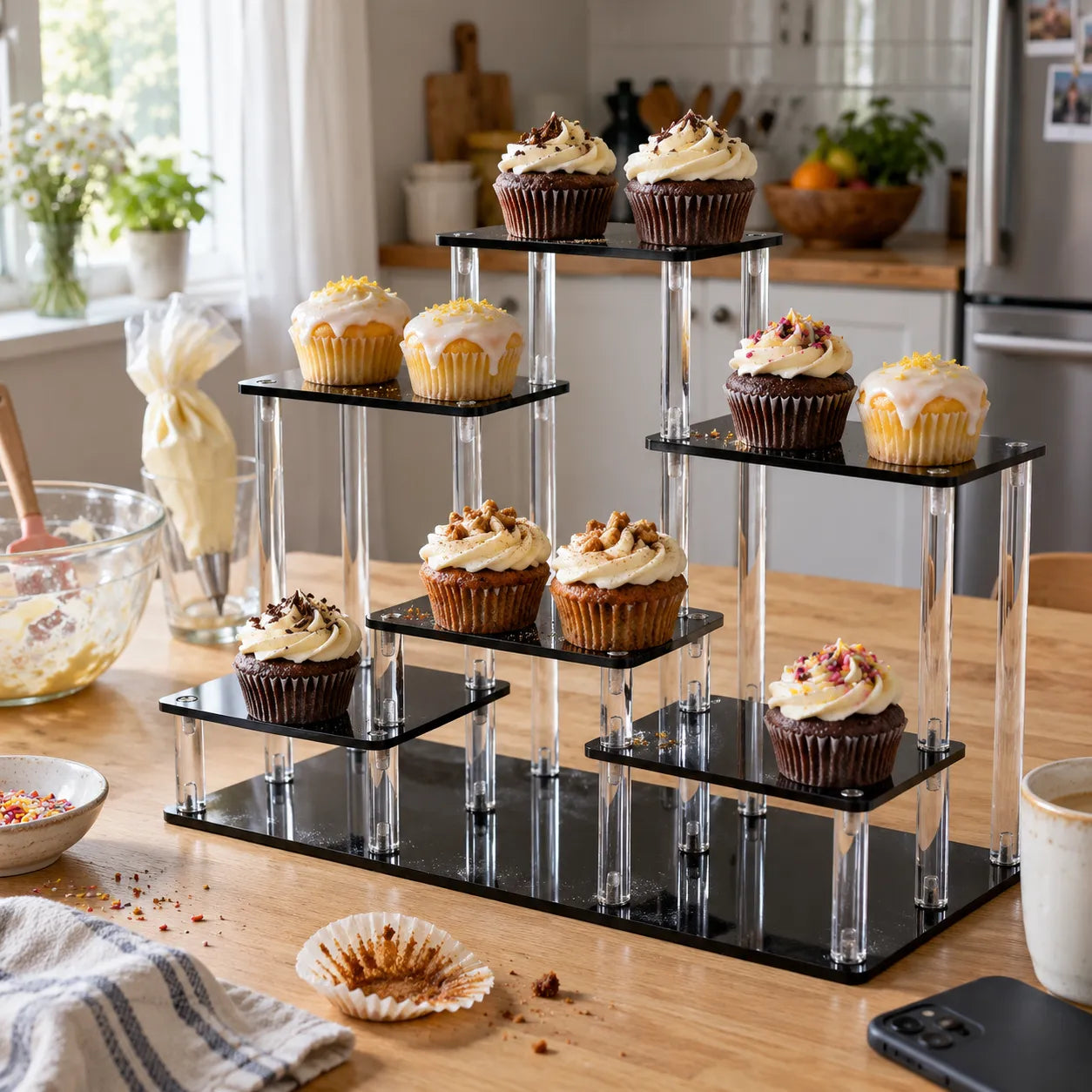 Présentoir à Cupcakes en Acrylique Noir Miroir
