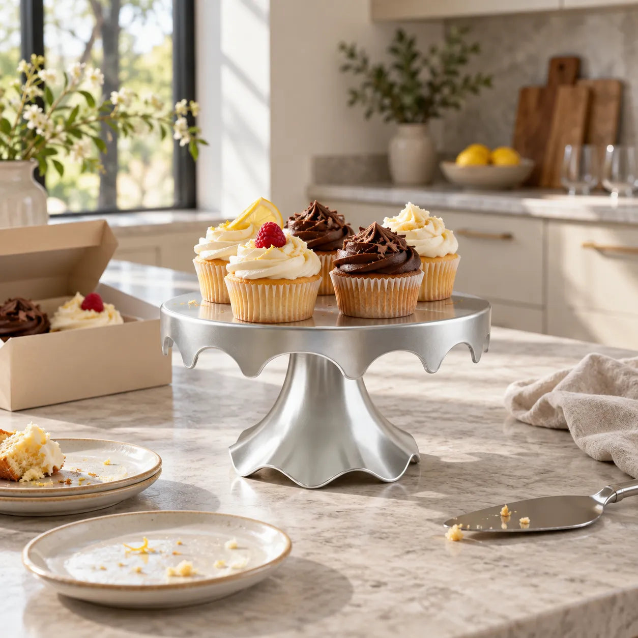 Présentoir à Gâteau Argenté Design