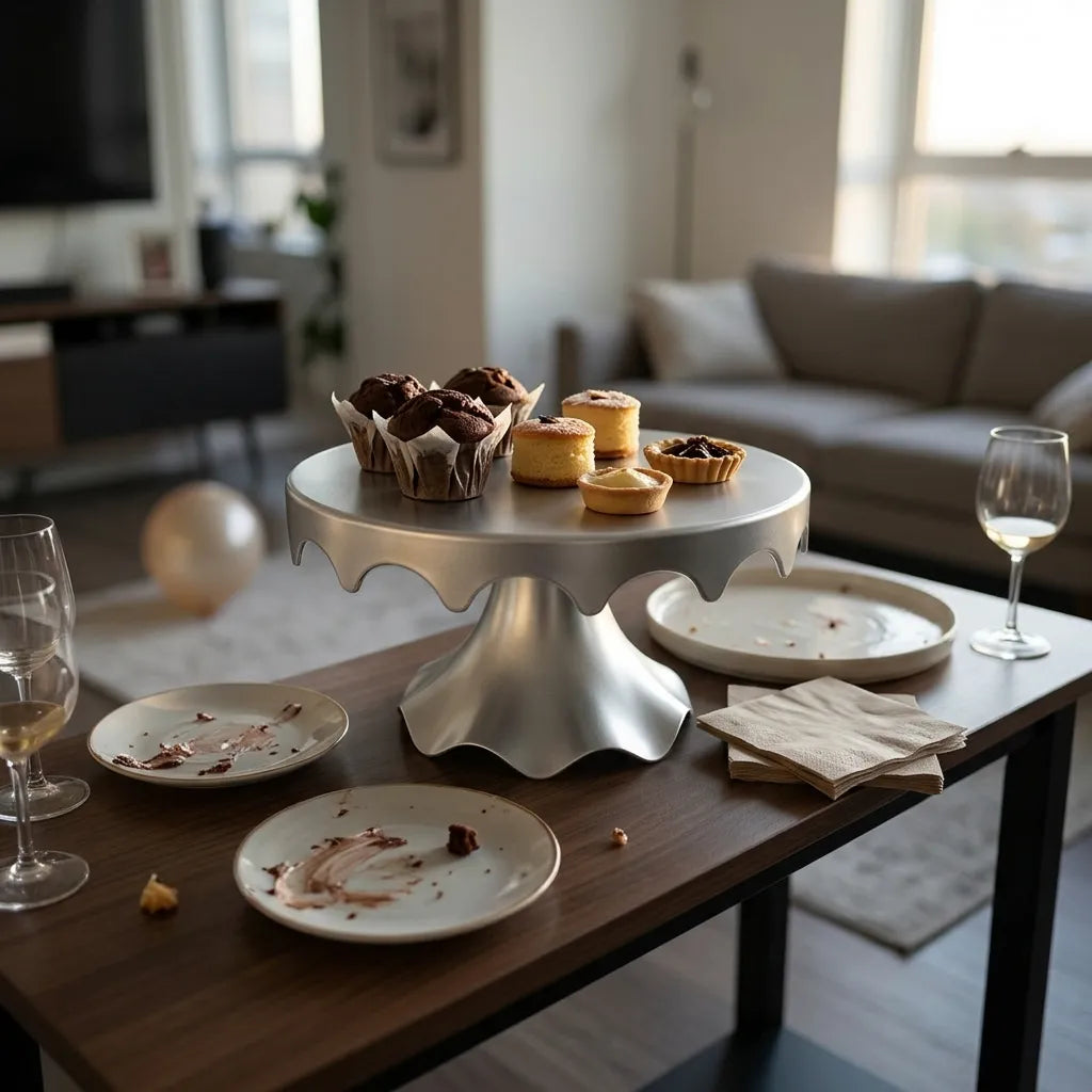 Présentoir à Gâteau Argenté Métallisé