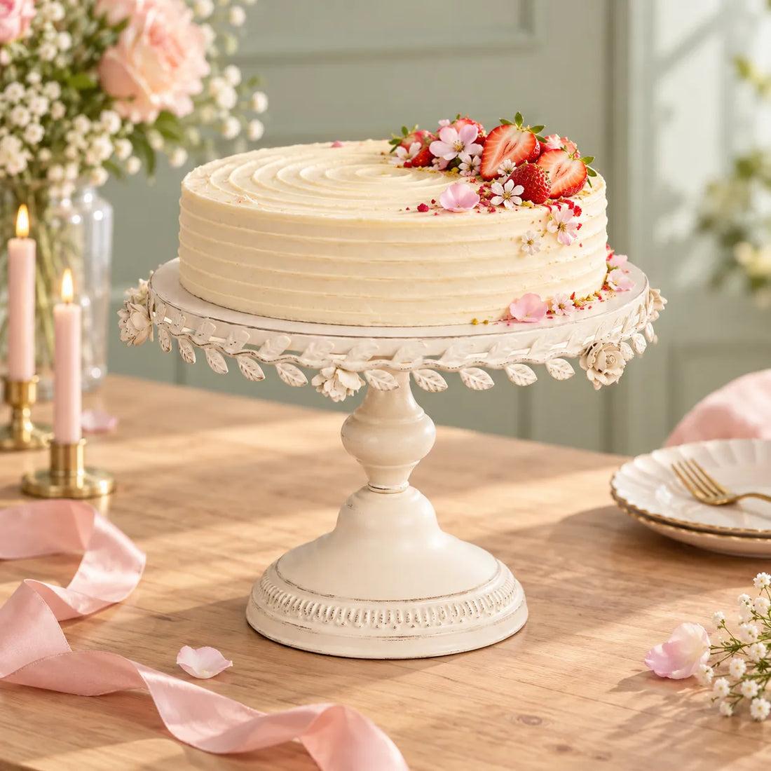 Présentoir à Gâteau Rétro à Feuillages bohème
