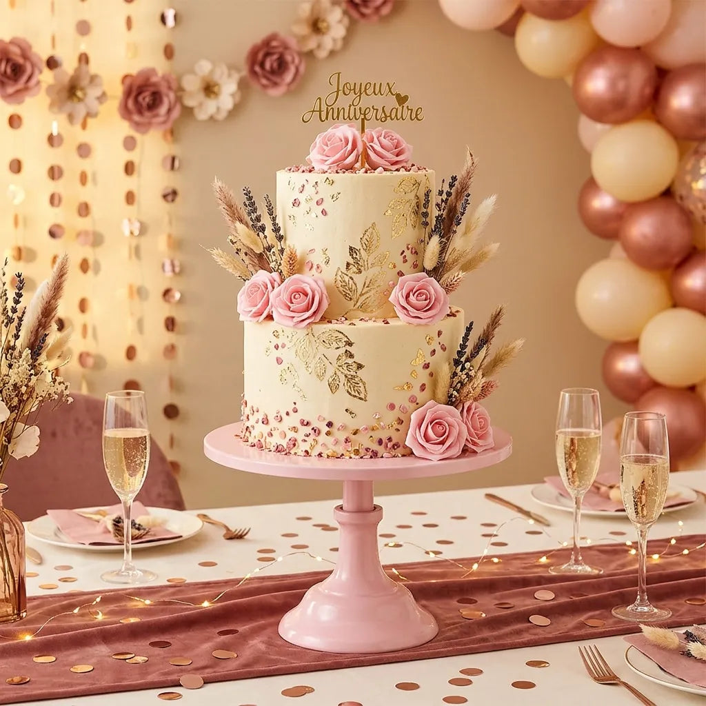 Présentoir à Gâteau Rose Epuré Douce