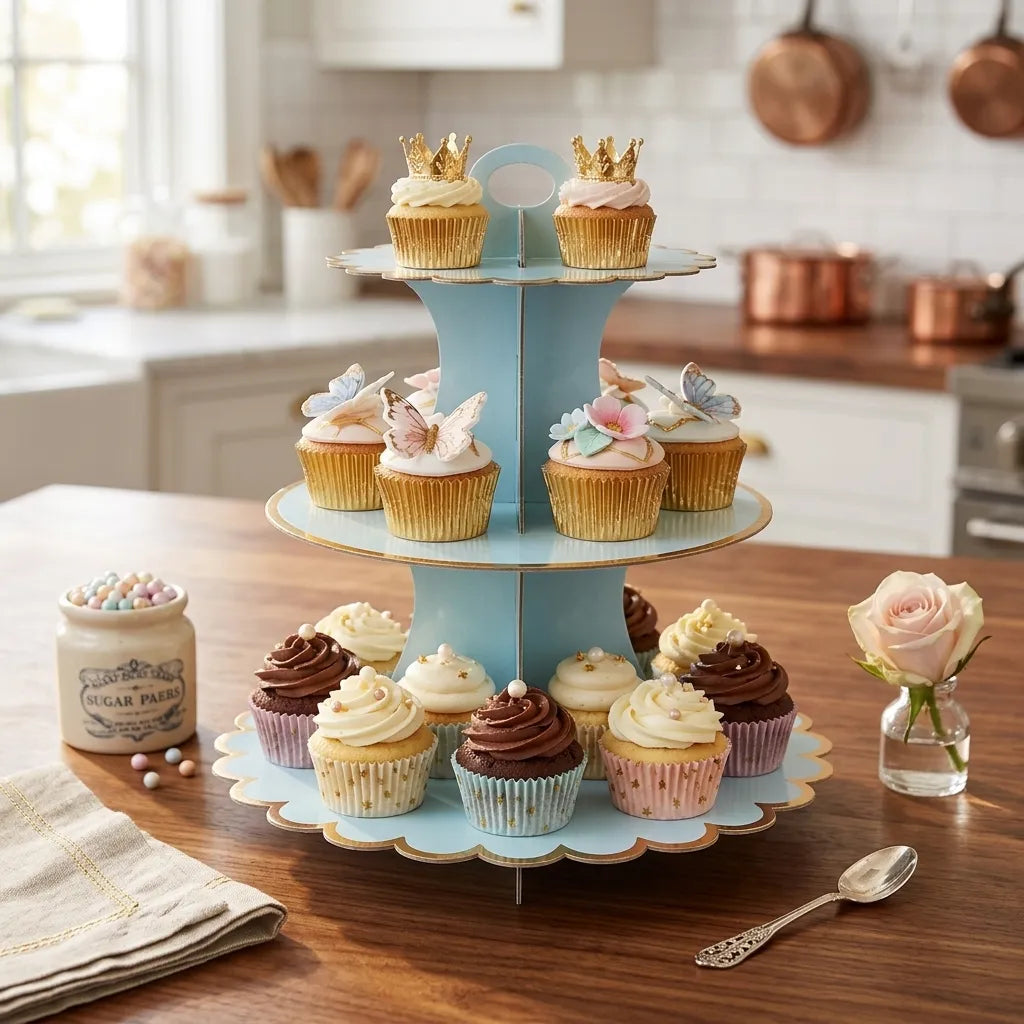 Présentoir à cupcake Bleu en Carton Minimaliste