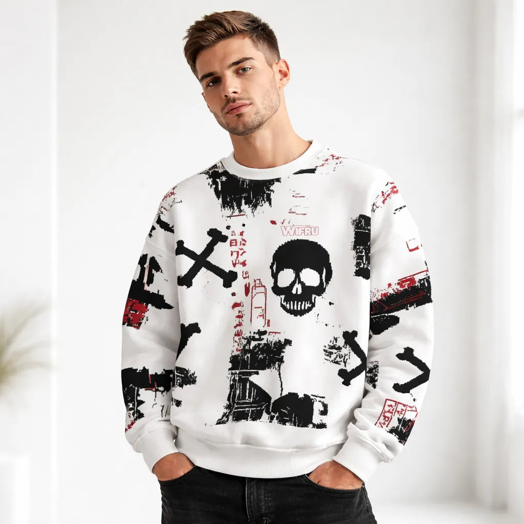 Pull Blanc Crâne Halloween