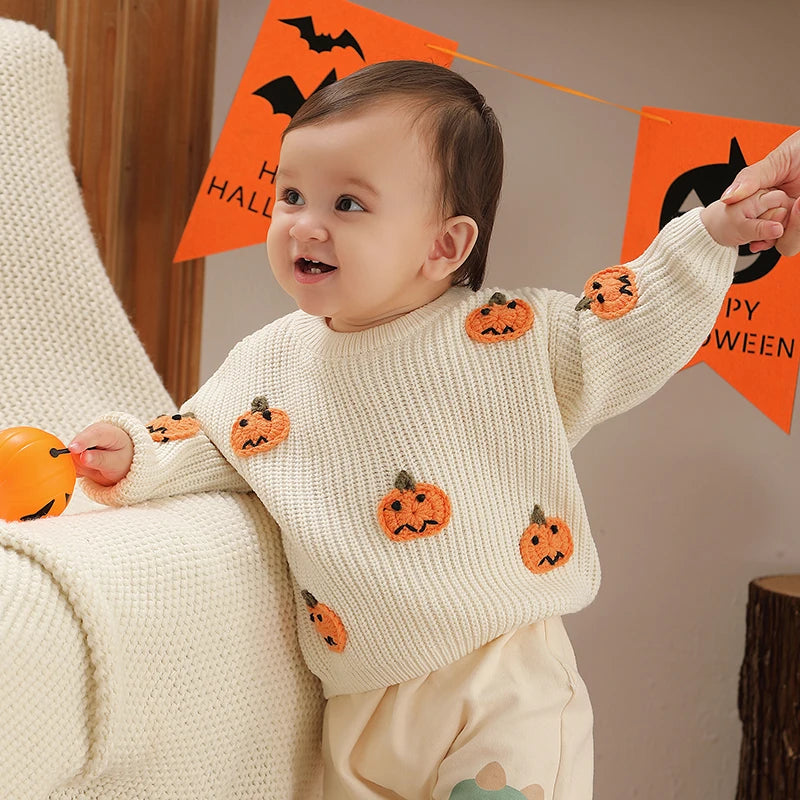 Pull Halloween Blanc Citrouilles Bébé