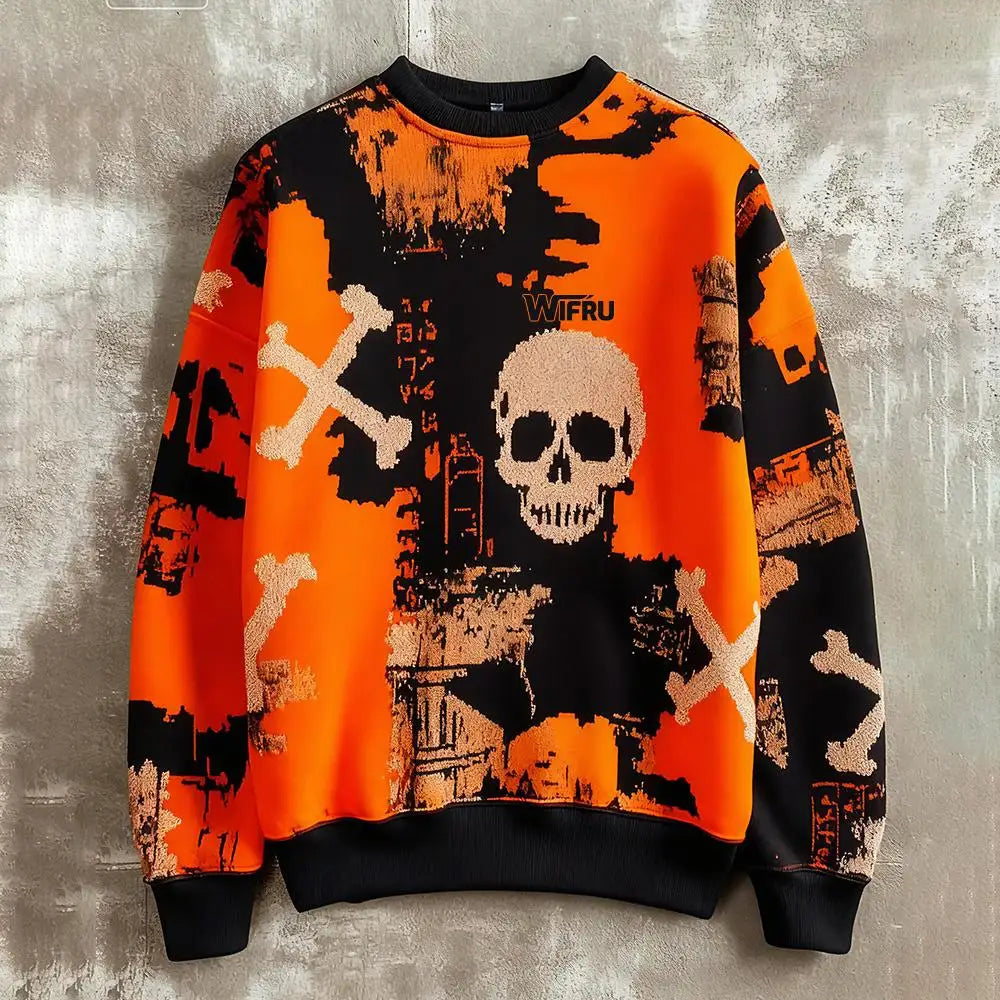 Pull Orange Crâne Halloween Unique