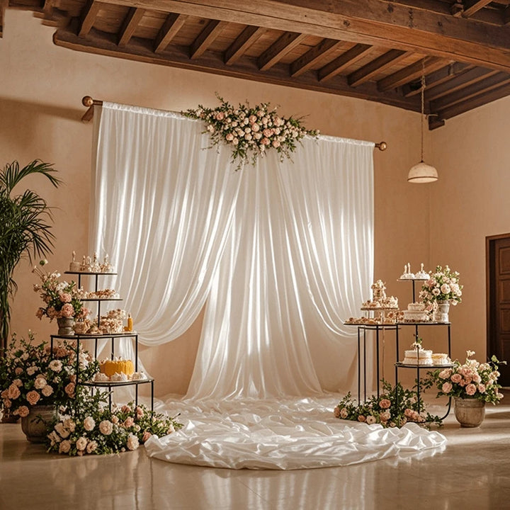 Rideau Blanc Toile de Fond Mariage en Satin