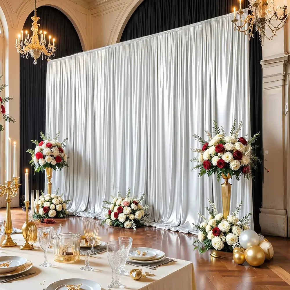 Rideau Blanc Toile de Fond Mariage en Satin Aérien