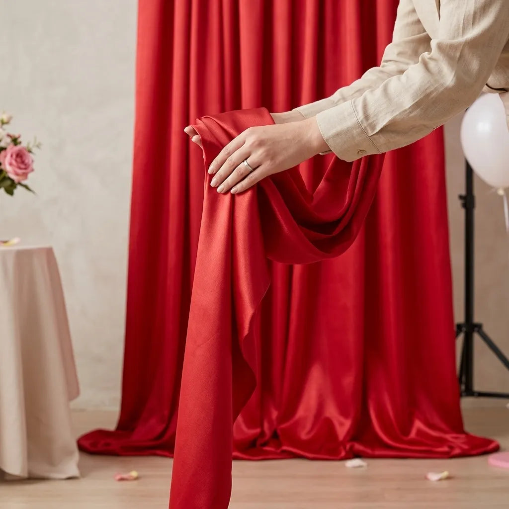 Rideau Mariage Rouge Elégant Satiné Léger